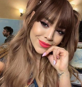 LANOVA Brown Ombre Wig with Bangs, Wig Synthetic Bangs, Long Wig Wavy Hair, Chinese Bang Wig, 22 inch