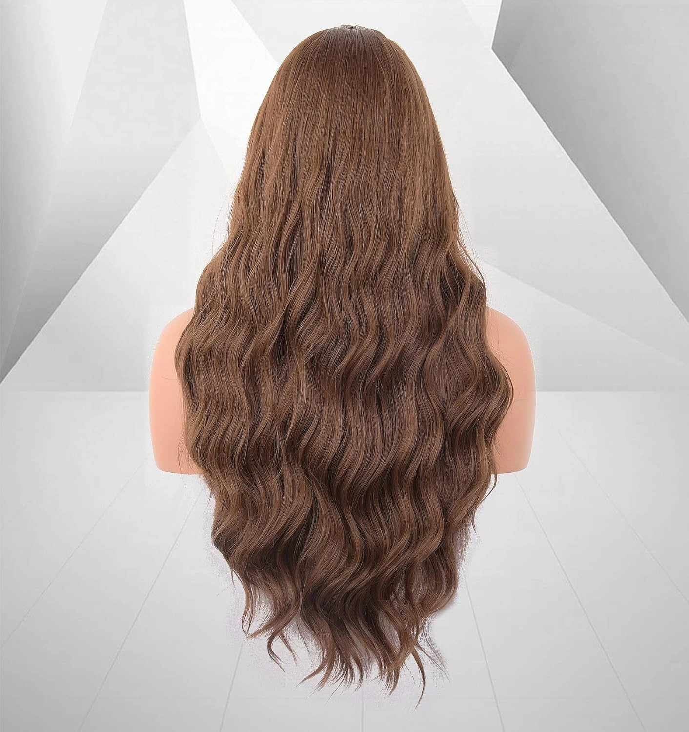 LANOVA Brown Wig with Bangs, Brunette Wig with Bangs, Honey Brown Synthetic Curly Wigs for Women, Long Brown Wigs with Fringe, Loose Curly Wig 26 inch