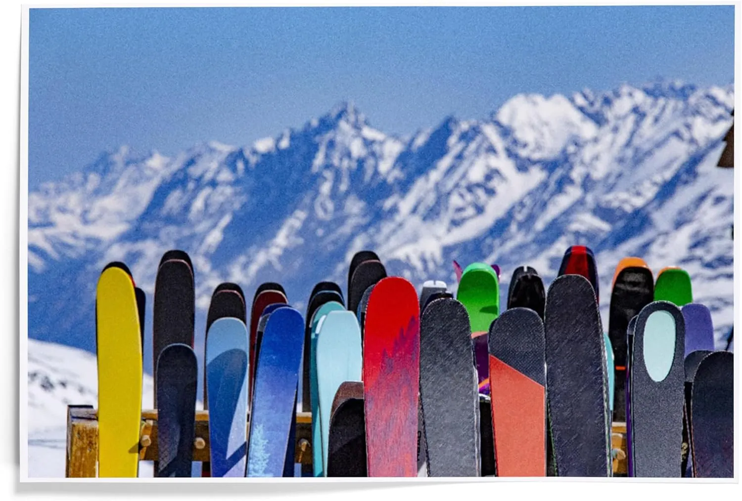 Lantern Press 12x18 Inch Art Print Wall Decor, Full Ski Rack and Snowy Mountain Range