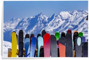 Lantern Press 12x18 Inch Art Print Wall Decor, Full Ski Rack and Snowy Mountain Range