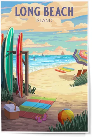 Lantern Press 12x18 Inch Art Print Wall Decor, Long Beach Island, New Jersey, Surfing Beach Activities
