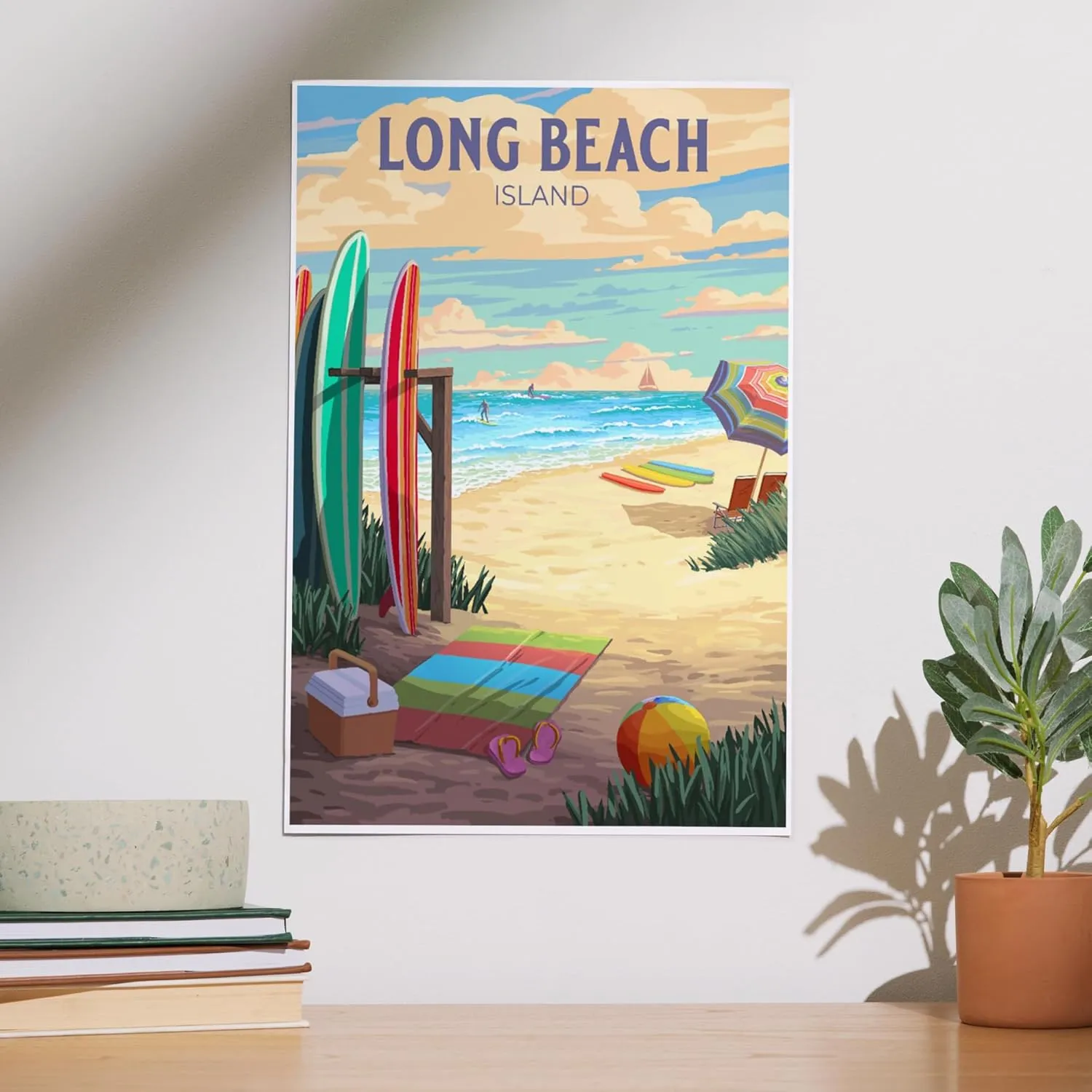 Lantern Press 12x18 Inch Art Print Wall Decor, Long Beach Island, New Jersey, Surfing Beach Activities