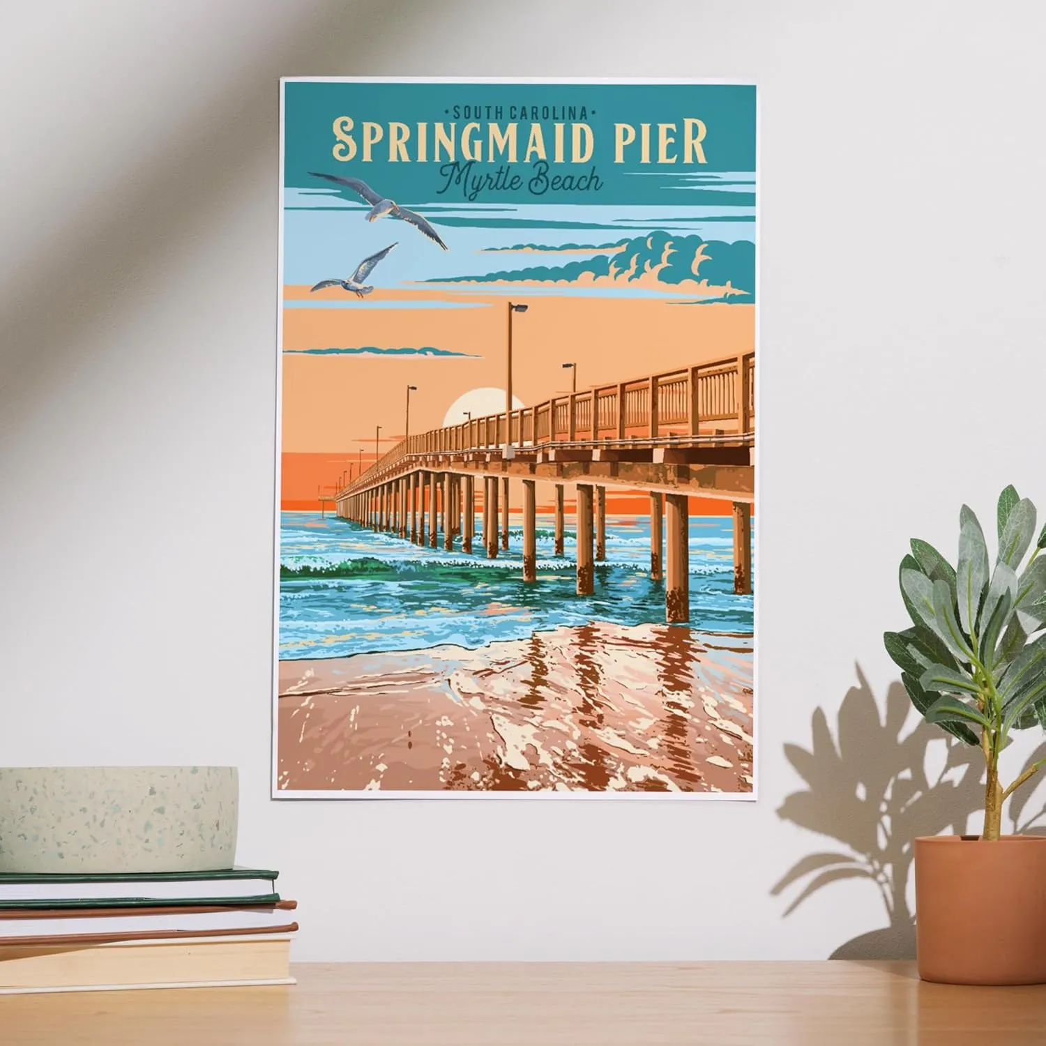 Lantern Press 12x18 Inch Art Print Wall Decor, Myrtle Beach, South Carolina, Painterly, Springmaid Pier