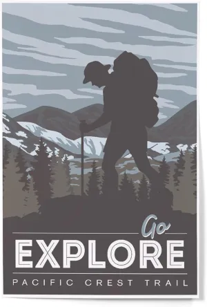 Lantern Press 12x18 Inch Art Print Wall Decor, Pacific Crest Trail, Go Explore, Backpacker