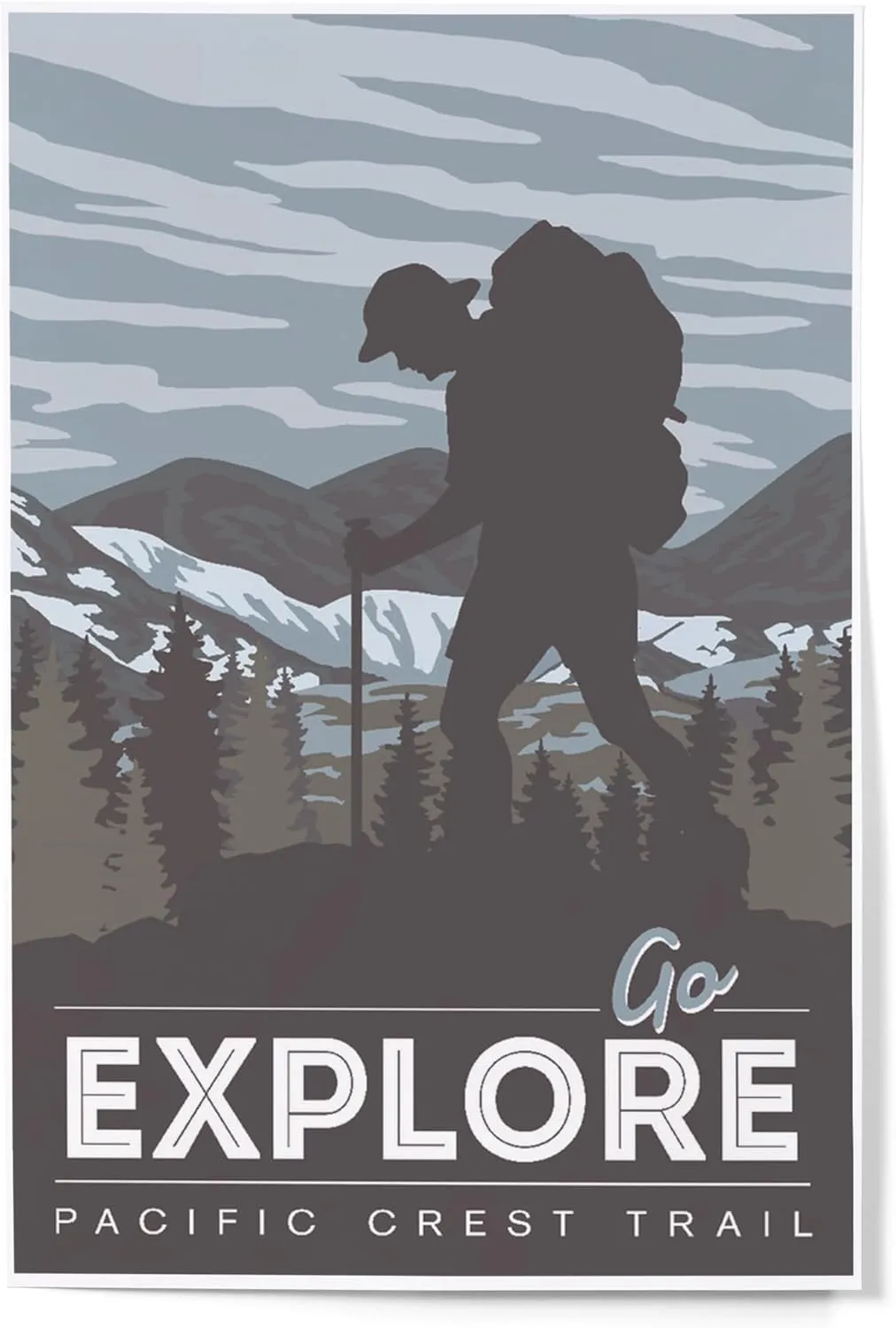 Lantern Press 12x18 Inch Art Print Wall Decor, Pacific Crest Trail, Go Explore, Backpacker