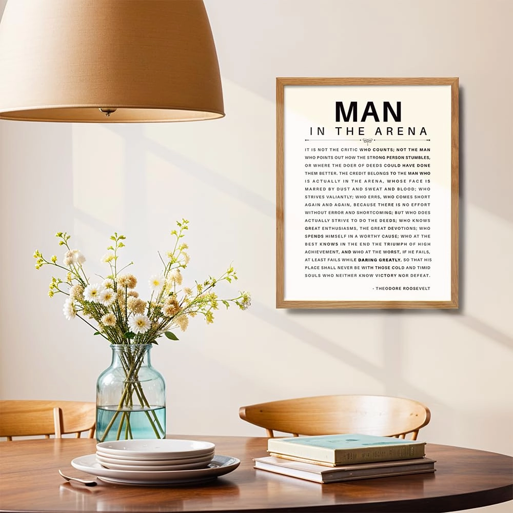 LARGE 11X14 FRAMED - Man in the Arena - Inspirational Quotes - Teddy Roosevelt Poster - Motivational Gifts for Men, Teen Boys Entrepreneur - Office, Living Room, Bedroom Wall Art Decor, Daring Greatly