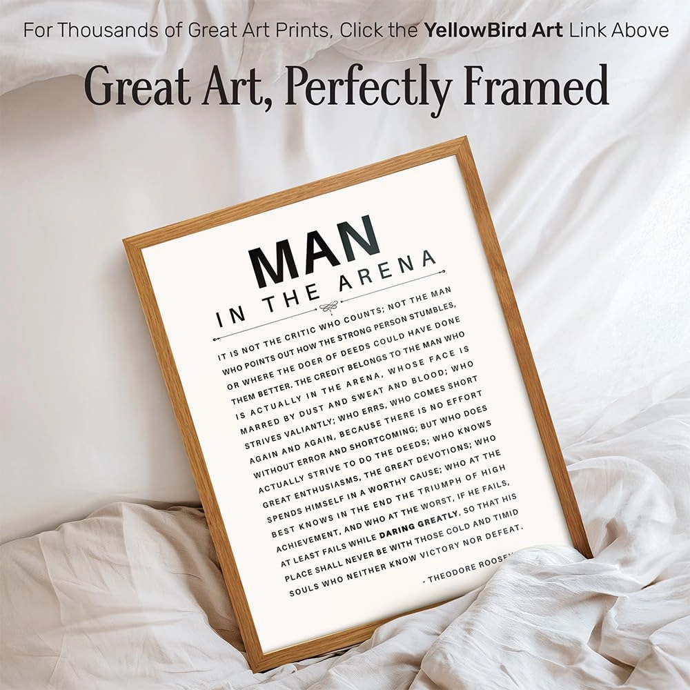 LARGE 11X14 FRAMED - Man in the Arena - Inspirational Quotes - Teddy Roosevelt Poster - Motivational Gifts for Men, Teen Boys Entrepreneur - Office, Living Room, Bedroom Wall Art Decor, Daring Greatly