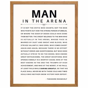 LARGE 11X14 FRAMED - Man in the Arena - Inspirational Quotes - Teddy Roosevelt Poster - Motivational Gifts for Men, Teen Boys Entrepreneur - Office, Living Room, Bedroom Wall Art Decor, Daring Greatly