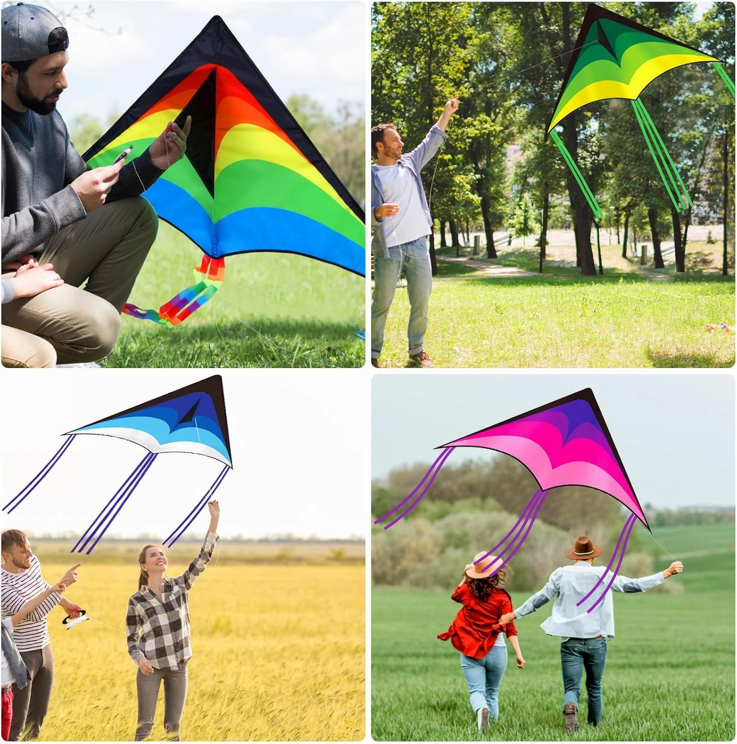 Large Delta Kites for Adults Easy to Fly 57.1 Inch with 328.1 ft String Rainbow Beach Delta Kites for Beginner Outdoor Supplies(Classic)