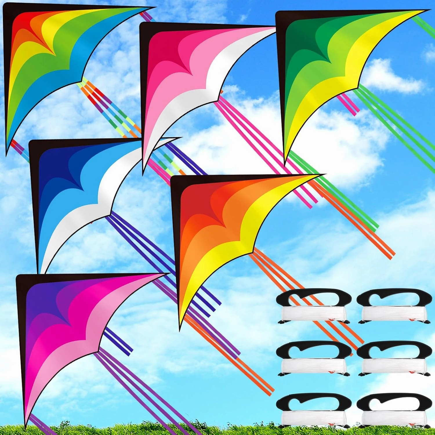 Large Delta Kites for Adults Easy to Fly 57.1 Inch with 328.1 ft String Rainbow Beach Delta Kites for Beginner Outdoor Supplies(Classic)