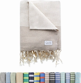 Large Turkish Beach Towel, Diamond Dobby Beige - 37'' x 67'' - Super Soft & Lightweight | Quick Dry Sand Free Travel Towels for Beach or Bath | Gifts