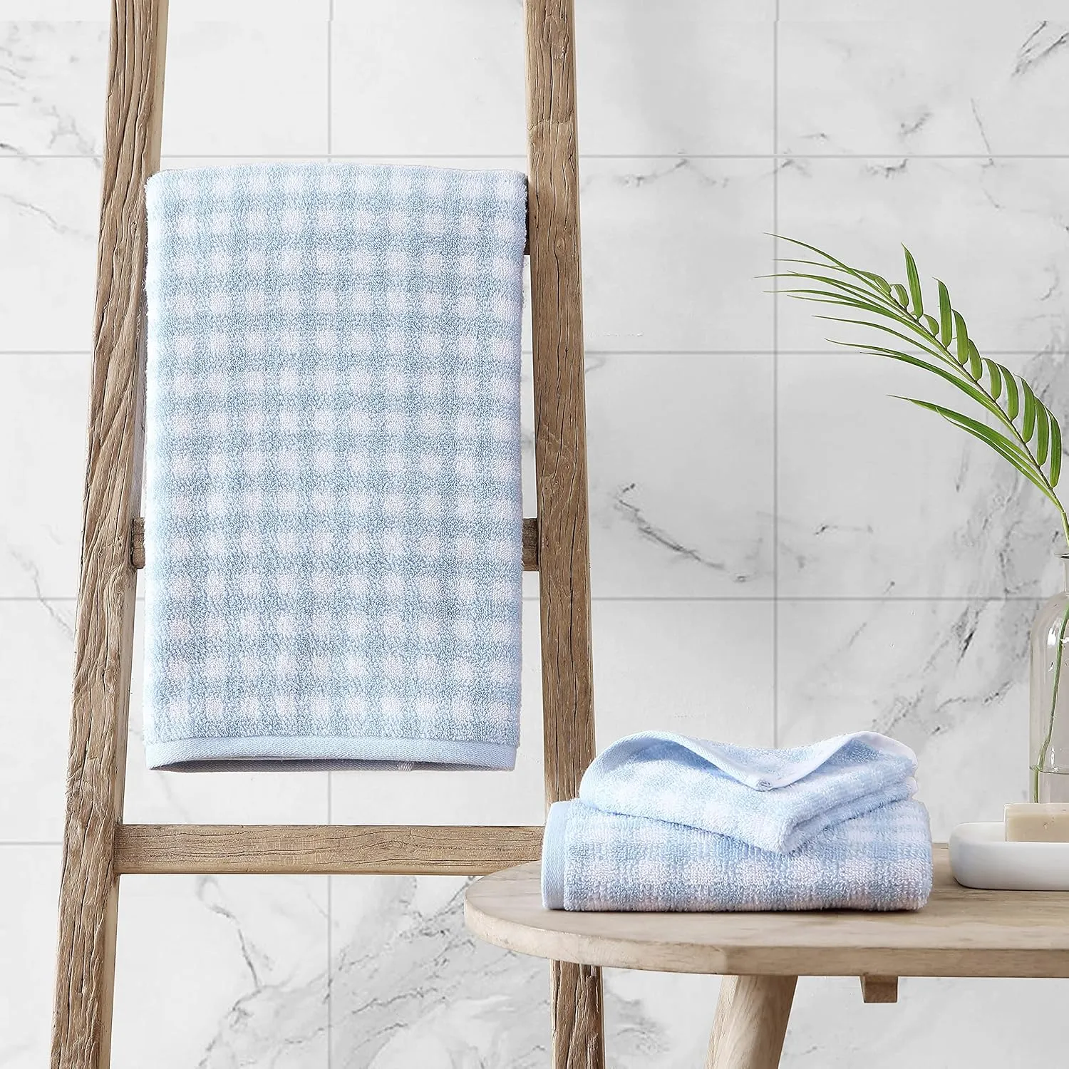 Laura Ashley - Bath Towels, Absorbent & Fade Resistant Cotton Towels, Dorm Essentials (Ginny Blue, 3-Piece)