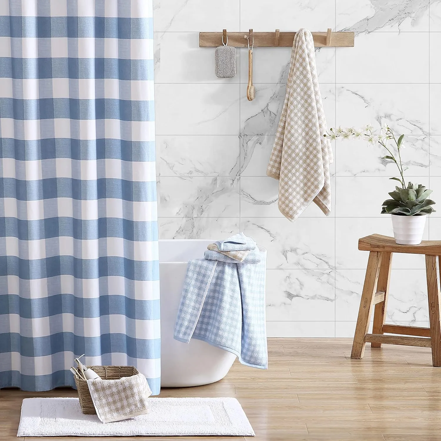 Laura Ashley - Bath Towels, Absorbent & Fade Resistant Cotton Towels, Dorm Essentials (Ginny Blue, 3-Piece)