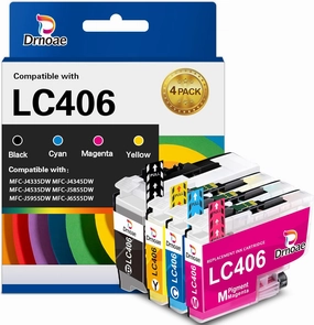 LC406 LC406XL Ink Cartridges Replacement for Brother Printer LC 406 406 XL for MFC-J4335DW MFC-J5855DW MFC-J6555DW MFC-J4535DW MFC-J6955DW MFC-J4345DW MFC-J5955DW - 4 Pack High Yields BK/C/M/Y