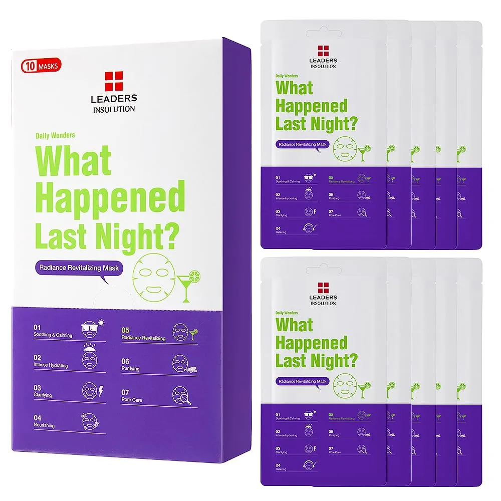 Leaders Insolution Daily Wonders What Happened Last Night? Facial Mask Sheet Radiance Revitalizing Hydrating Korean Skincare (10 Sheets)