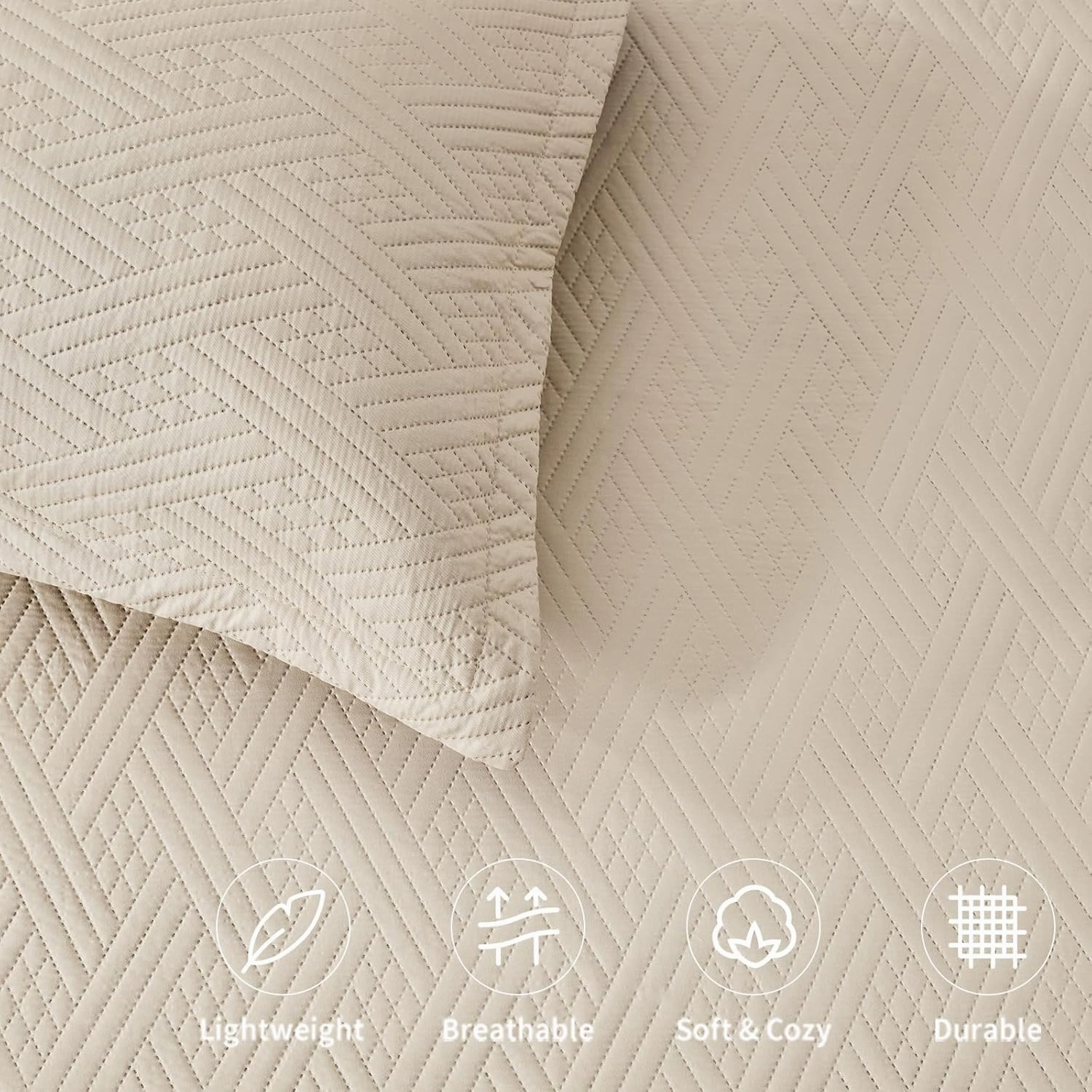 LEAONME California King Size Quilt Set 3 Pieces,Lightweight Beige Bedspread-118''x106'',Soft Microfiber Summer Quilt,Luxurious Warm Coverlet Sets for All Seasons (Includes 1 Quilt, 2 Shams)