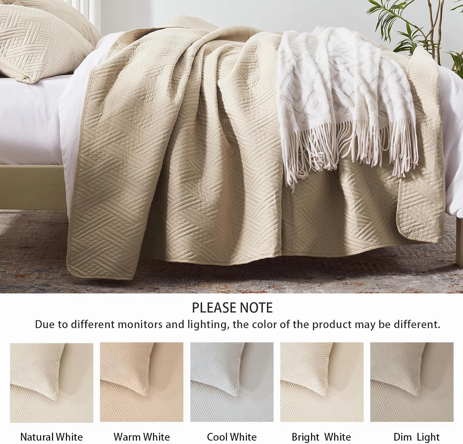 LEAONME California King Size Quilt Set 3 Pieces,Lightweight Beige Bedspread-118''x106'',Soft Microfiber Summer Quilt,Luxurious Warm Coverlet Sets for All Seasons (Includes 1 Quilt, 2 Shams)
