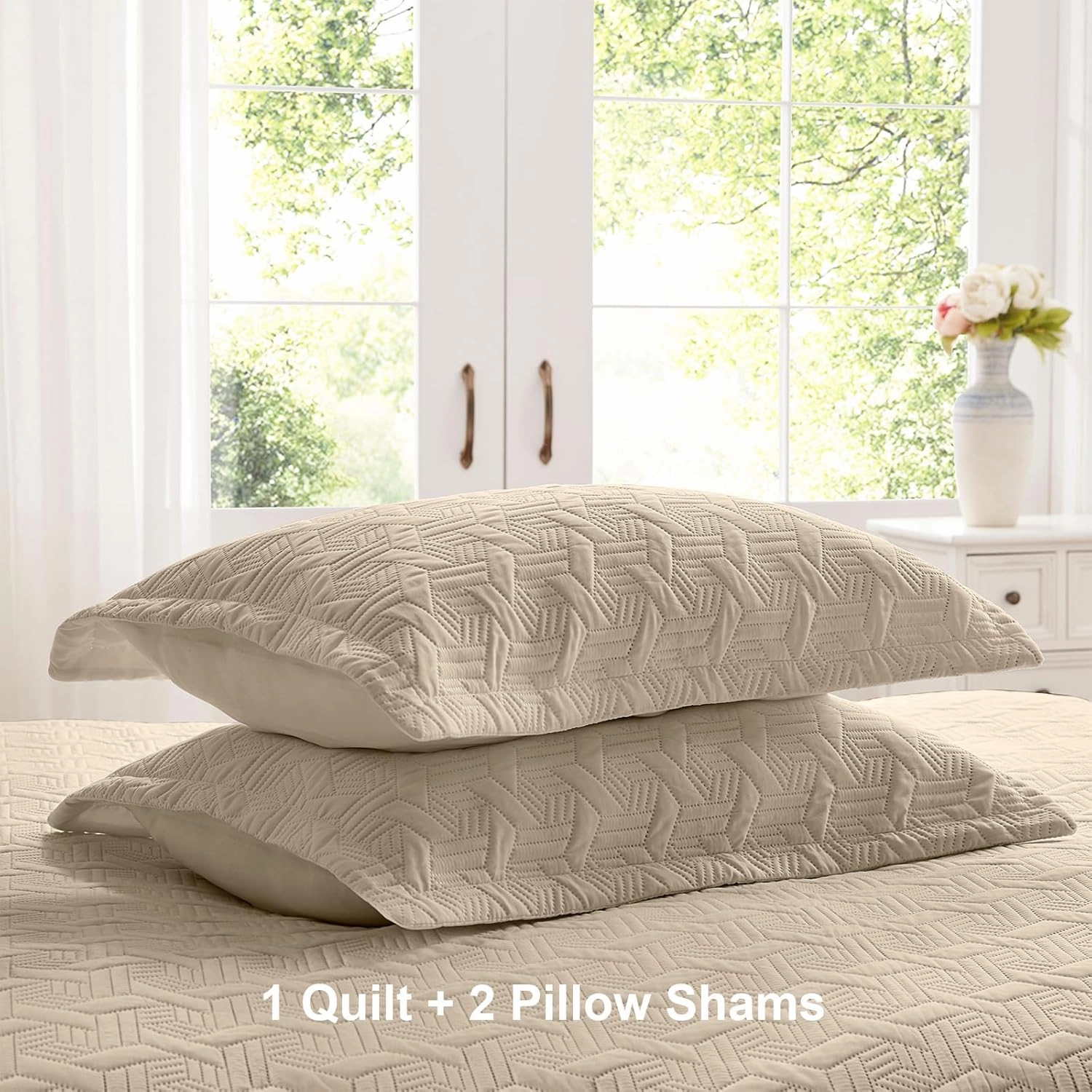 LEAONME Quilt Set King Size 3 Pieces,Lightweight Beige Bedspread-98''x106'',Soft Microfiber Summer Quilt,Luxurious Warm Coverlet Sets for All Seasons (Includes 1 Quilt, 2 Shams)