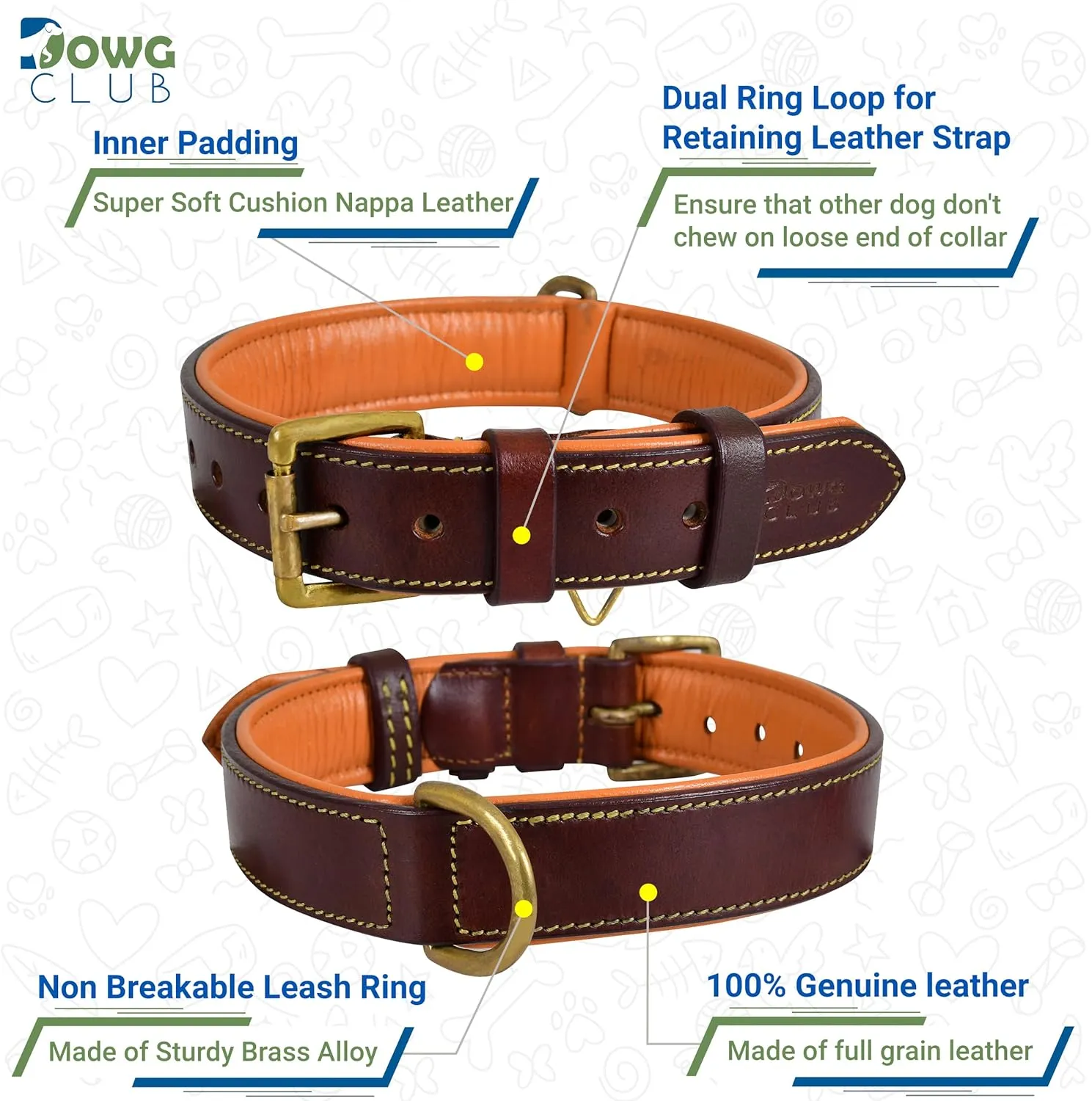 Leather Dog Collar for Medium Dogs, Brown, 1 Inch Wide, Genuine Full Grain Leather, Heavy Duty with Soft Inner Padding, Comfortable and Durable (Medium (Fit Neck Size 14.5"-18.5"), Brown)