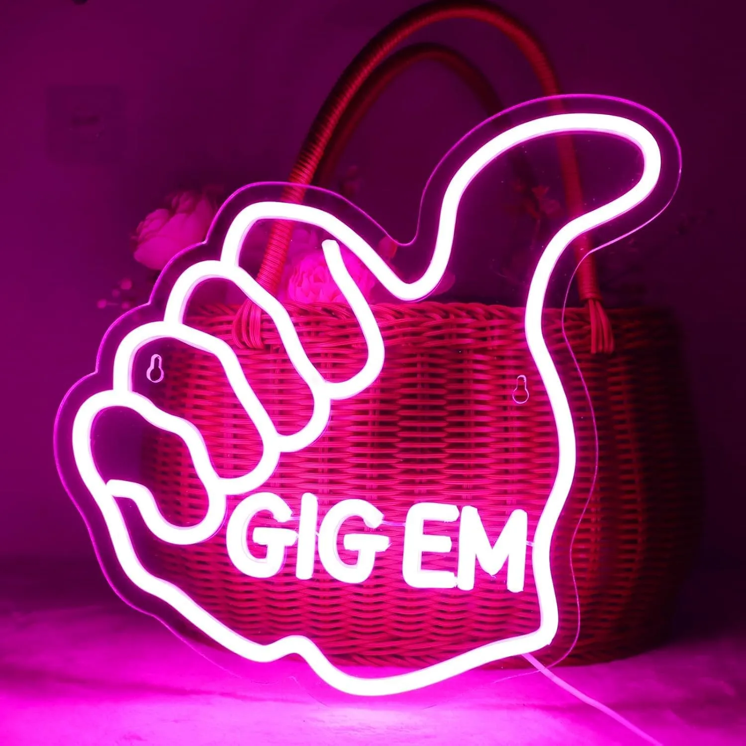 LED Thumbs Up GIG EM Neon Light signs for Wall Decor Nice Purchase Hand Finger Gesture Neon Light Statues Fingers Neon Signs Bedroom Man Cave Dorm Texas University Decor Gifts(Pink)