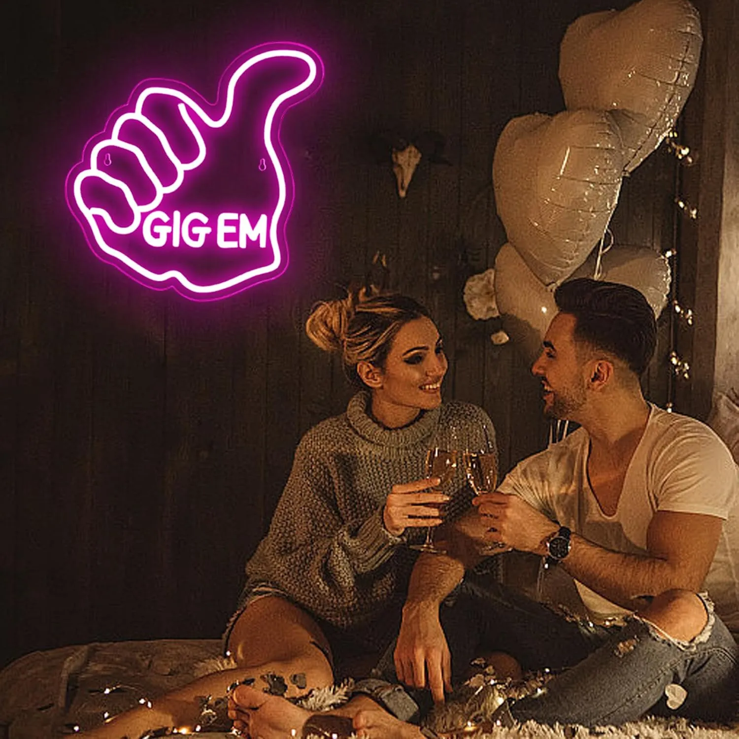 LED Thumbs Up GIG EM Neon Light signs for Wall Decor Nice Purchase Hand Finger Gesture Neon Light Statues Fingers Neon Signs Bedroom Man Cave Dorm Texas University Decor Gifts(Pink)