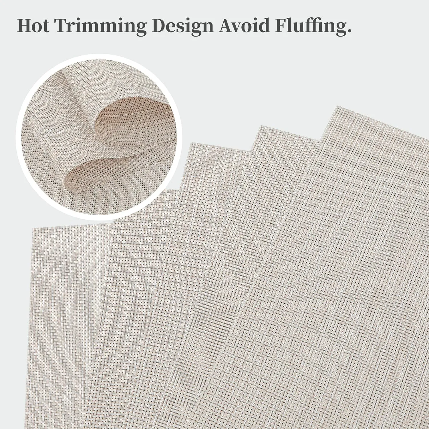 Leetaltree Beige White Placemats Set of 6 - Heat Resistant Non-Slip Place mats for Dining Table, Washable Durable PVC Vinyl Woven Table Mats（Beige White, 6）
