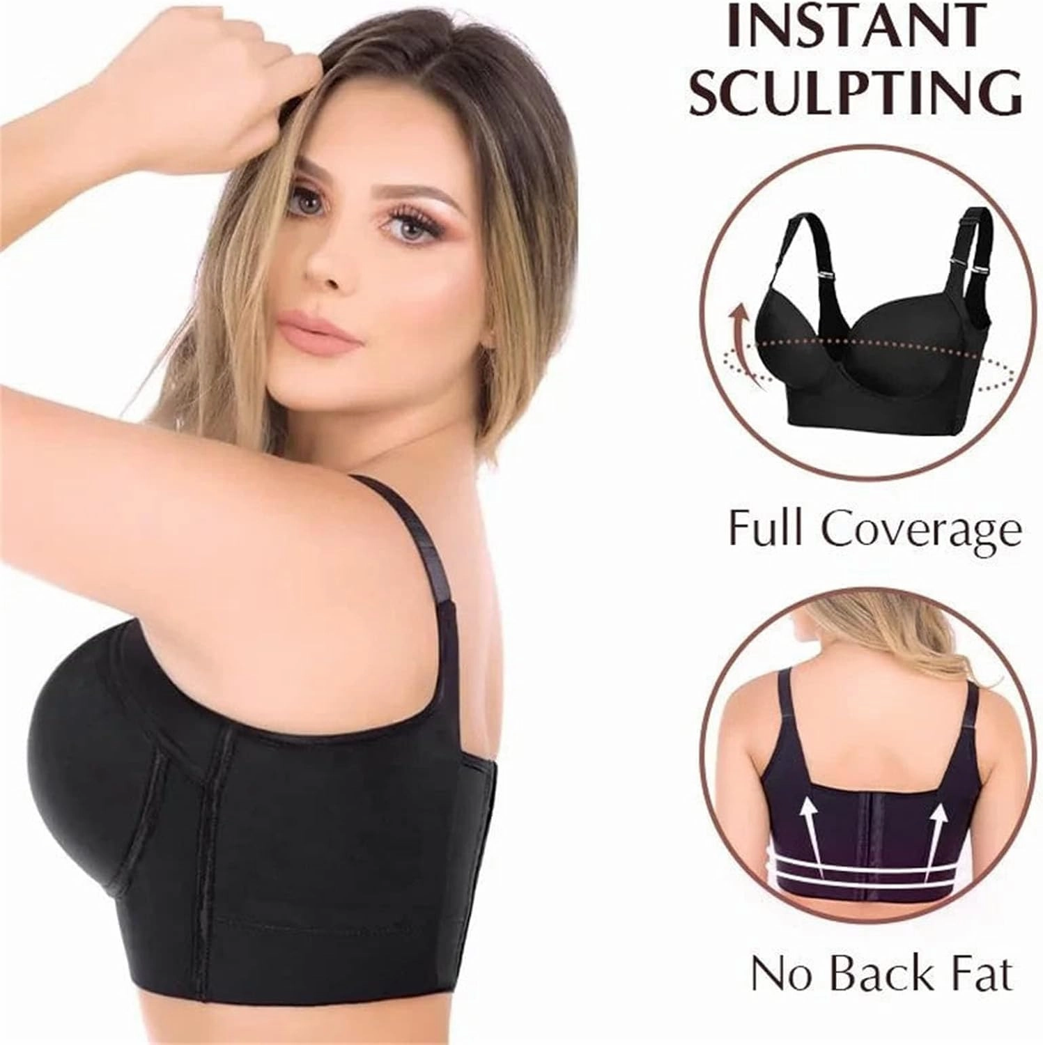 LELEBEAR Shapedly Bra - Shapedly Back Smoothing Push-Up Bras for Women, Deep Cup Underwireless Plus Size Shaped Bra