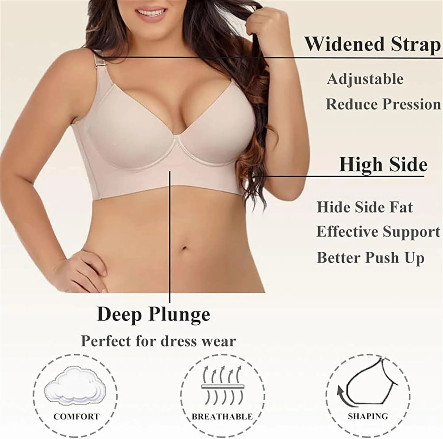 LELEBEAR Shapedly Bra - Shapedly Back Smoothing Push-Up Bras for Women, Deep Cup Underwireless Plus Size Shaped Bra