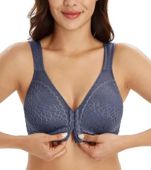 Lemorosy Women's Plus Size Full Coverage Front Closure Posture Back Unpadded Wireless Double Support Minimizer Bra