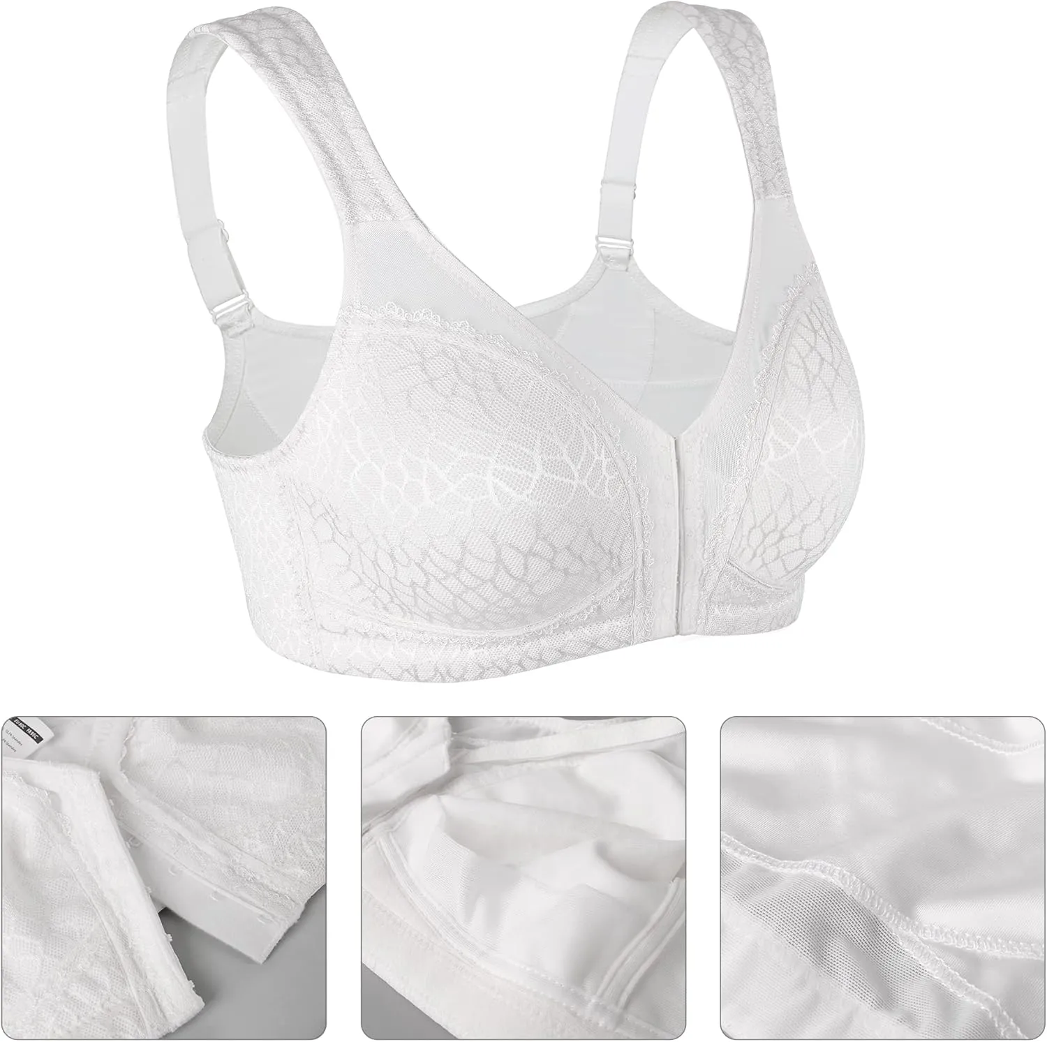 Lemorosy Women's Plus Size Full Coverage Front Closure Posture Back Unpadded Wireless Double Support Minimizer Bra