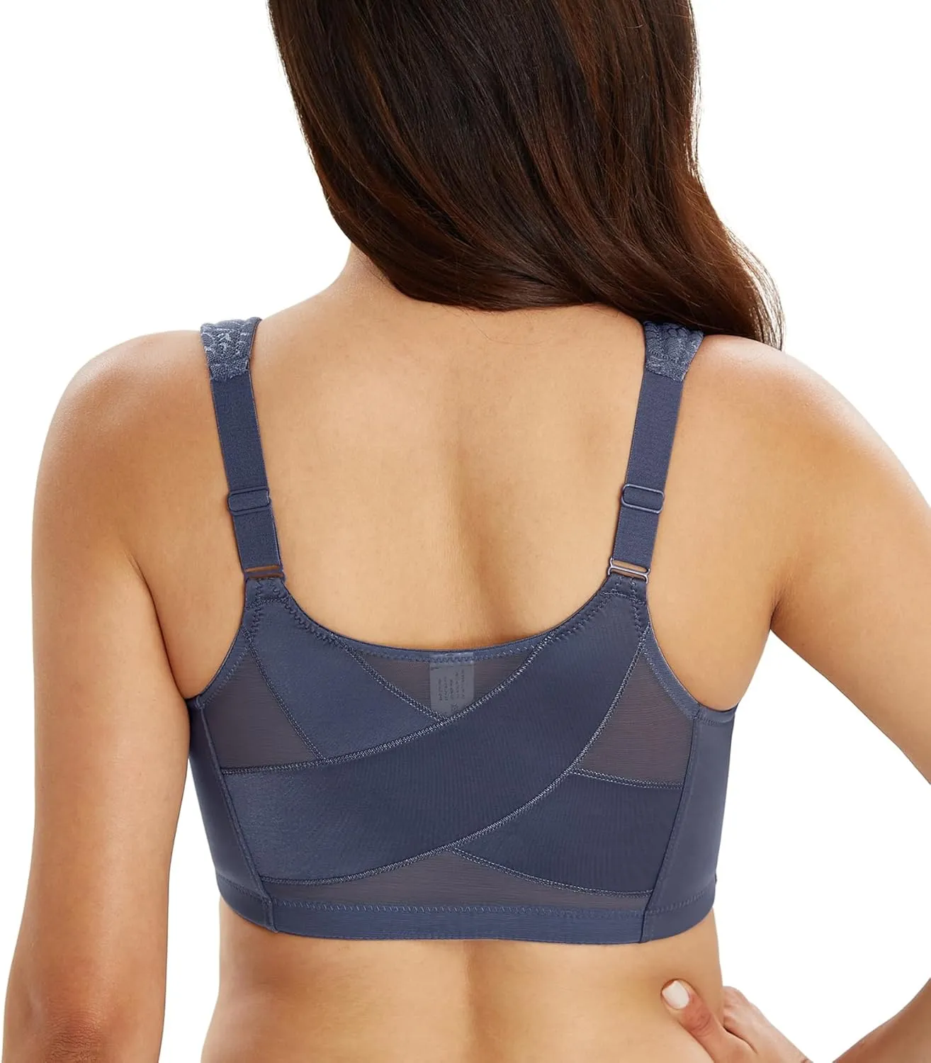 Lemorosy Women's Plus Size Full Coverage Front Closure Posture Back Unpadded Wireless Double Support Minimizer Bra