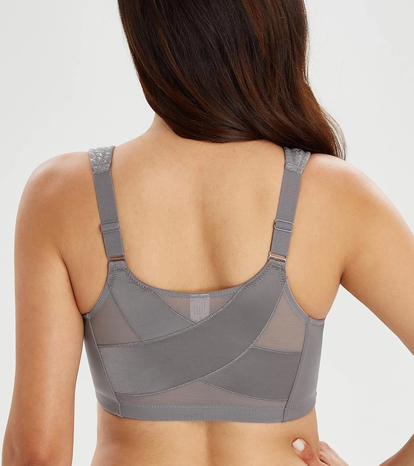 Lemorosy Women's Plus Size Full Coverage Front Closure Posture Back Unpadded Wireless Double Support Minimizer Bra
