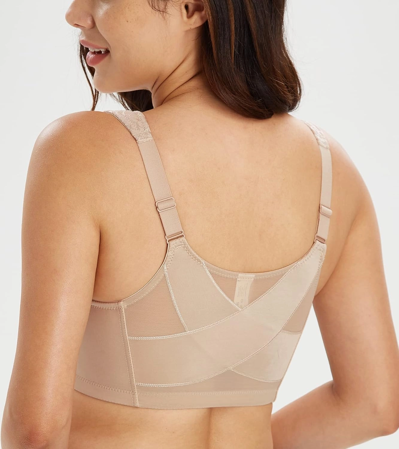 Lemorosy Women's Plus Size Full Coverage Front Closure Posture Back Unpadded Wireless Double Support Minimizer Bra