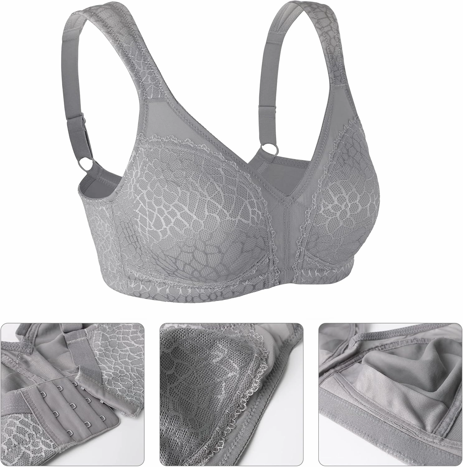 Lemorosy Women's Plus Size Full Coverage Non Padded Wireless Minimizer Bra -Comfort and Double Support