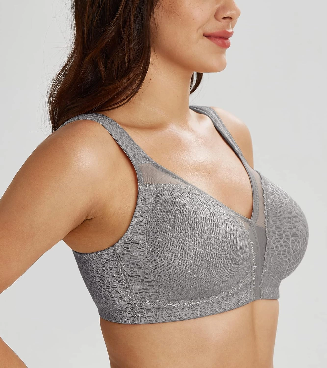 Lemorosy Women's Plus Size Full Coverage Non Padded Wireless Minimizer Bra -Comfort and Double Support