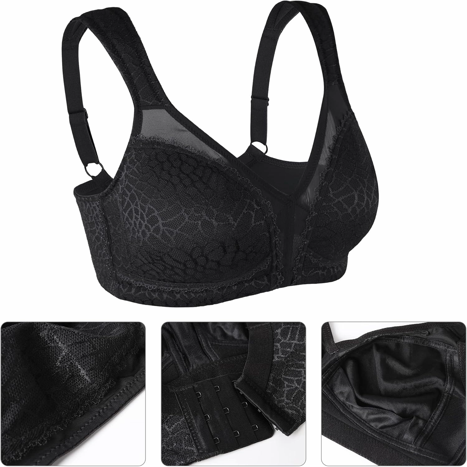 Lemorosy Women's Plus Size Full Coverage Non Padded Wireless Minimizer Bra -Comfort and Double Support