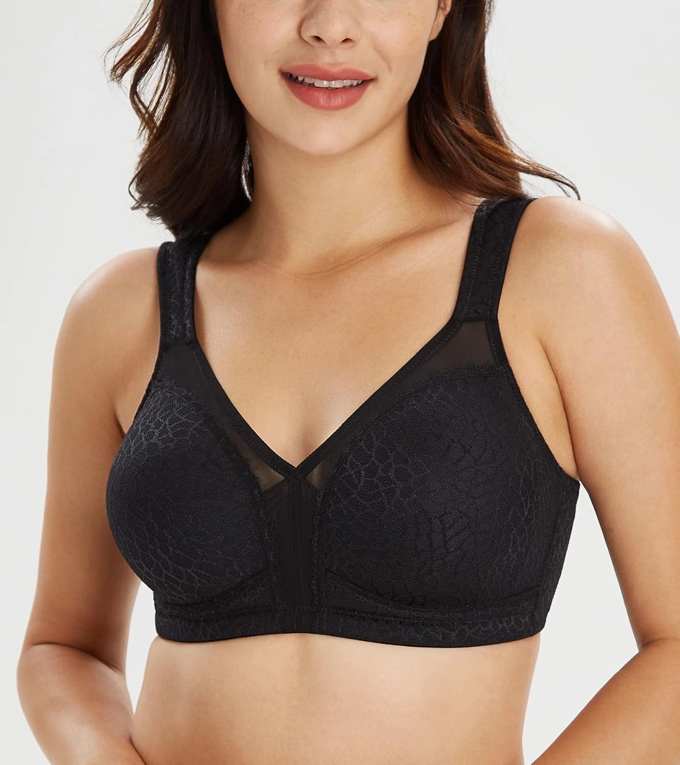 Lemorosy Women's Plus Size Full Coverage Non Padded Wireless Minimizer Bra -Comfort and Double Support