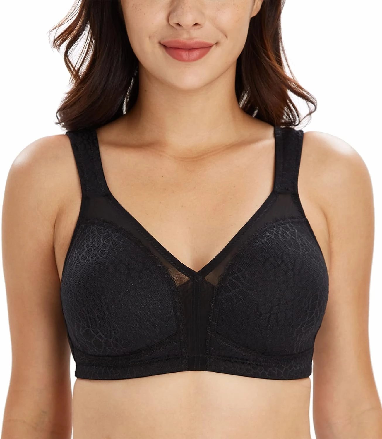 Lemorosy Women's Plus Size Full Coverage Non Padded Wireless Minimizer Bra -Comfort and Double Support
