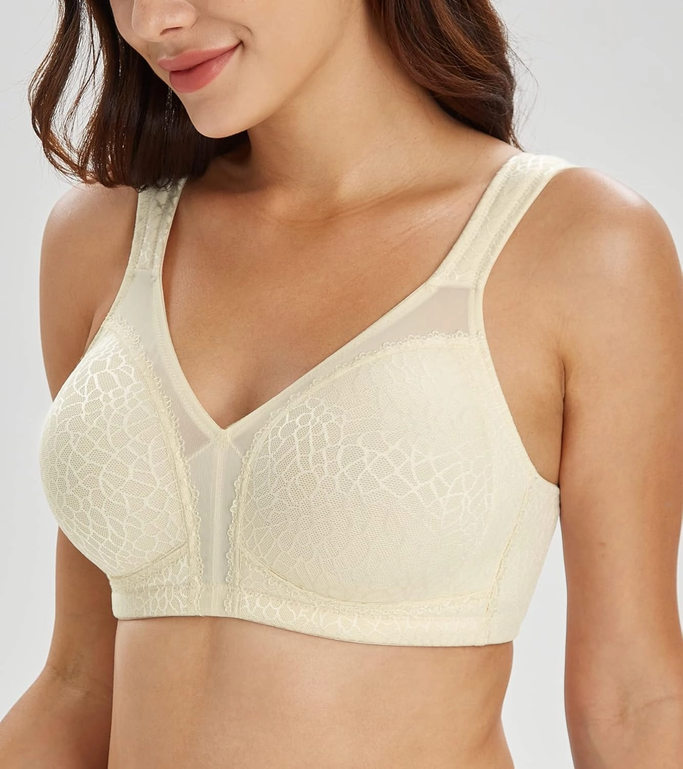 Lemorosy Women's Plus Size Full Coverage Non Padded Wireless Minimizer Bra -Comfort and Double Support