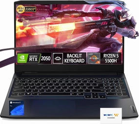 Lenovo 15.6" IdeaPad Gaming 3 Laptop, GeForce RTX 2050, 32GB RAM, 1TB PCIe, 15.6" FHD 144Hz IPS Display, AMD Ryzen 5 5500H, Backlit Keyboard, Ethernet RJ-45, Windows 11 Pro, WOWPC Recovery USB