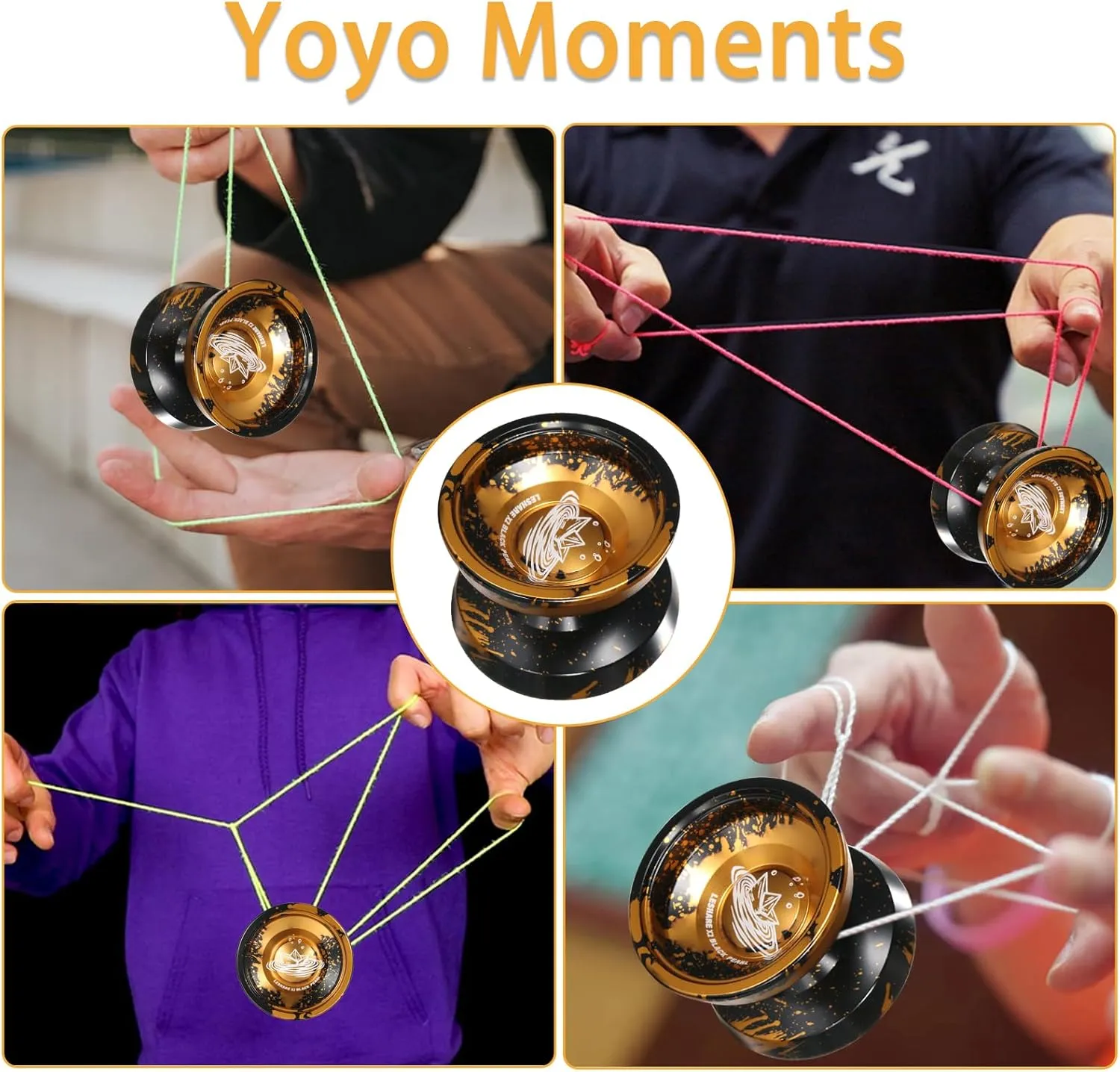 LESHARE X2 Dual-Mode Yoyo for Advanced Players & Kids Beginners - Convertible Unresponsive/Responsive Bearings, Gloves, 5 Strings-Black Gold