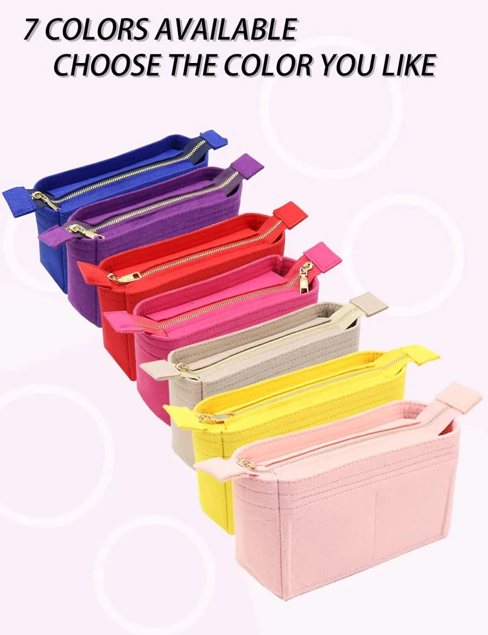 LEXSION Organizer,Bag Organizer,Insert purse organizer with 2 packs in one set fit NeoNoe Noé Series perfectly Rosy