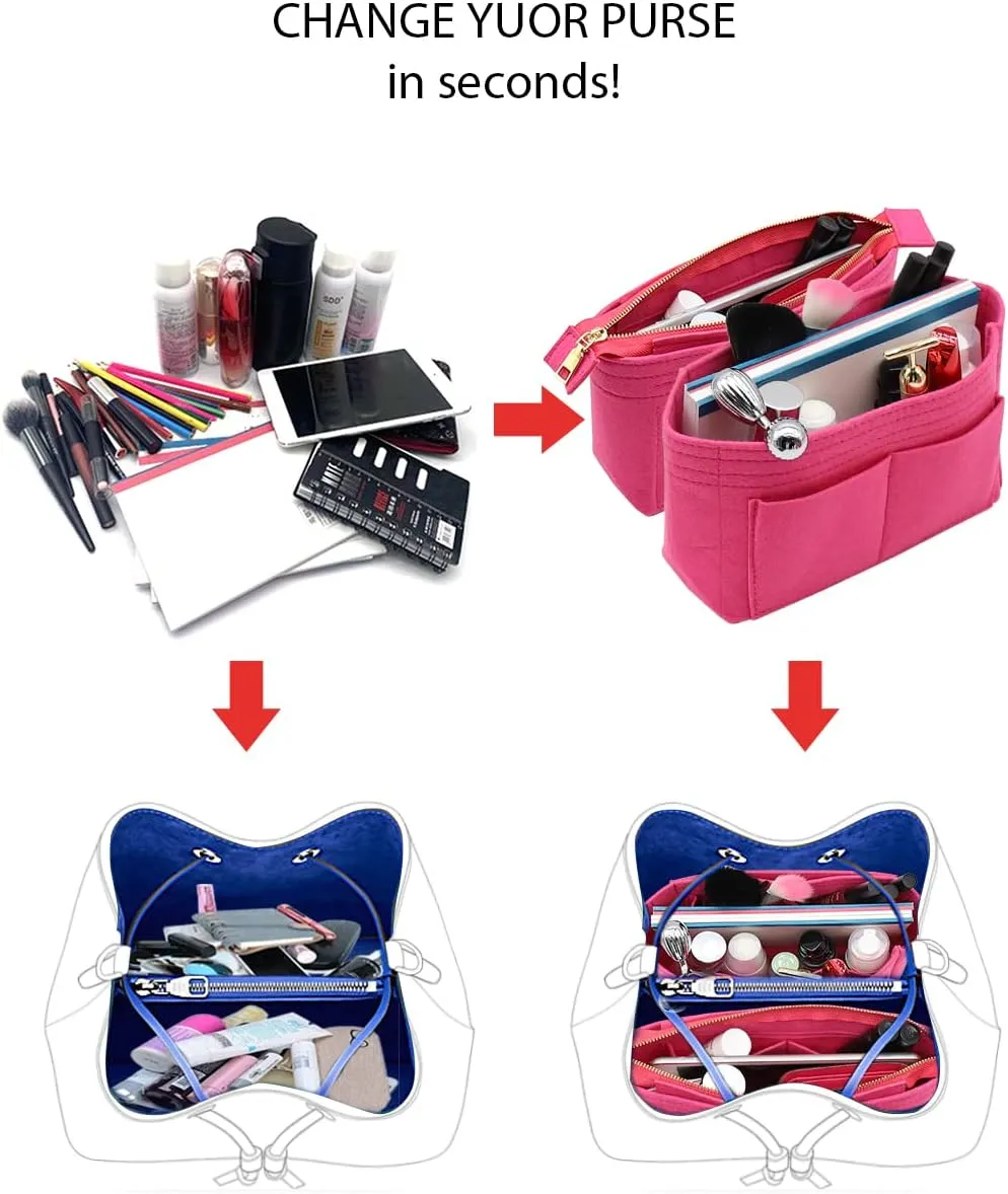 LEXSION Organizer,Bag Organizer,Insert purse organizer with 2 packs in one set fit NeoNoe Noé Series perfectly Rosy