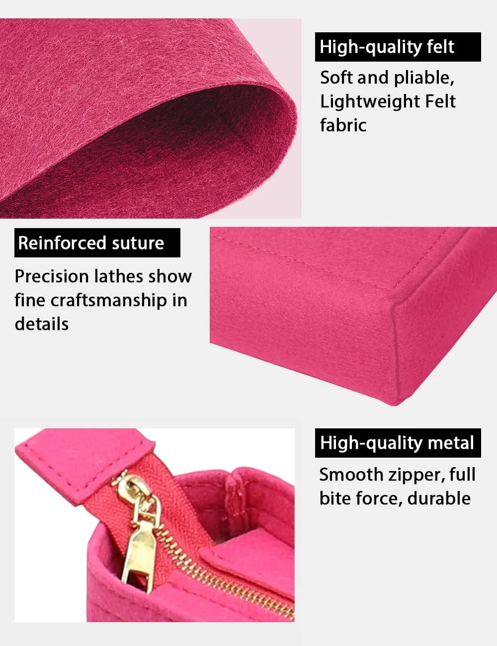 LEXSION Organizer,Bag Organizer,Insert purse organizer with 2 packs in one set fit NeoNoe Noé Series perfectly Rosy