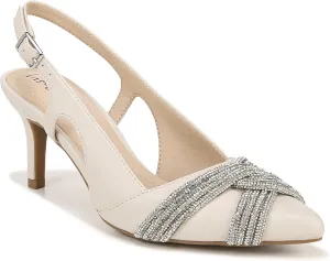 LifeStride Womens Social Event Metallic Rhinestone Pointed Toe Slingback Pumps Dress Casual Mid Heel 2-3" - Silver