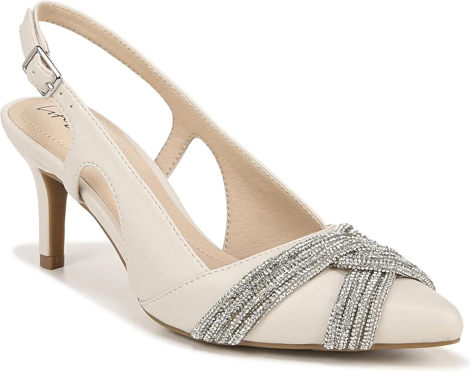 LifeStride Womens Social Event Metallic Rhinestone Pointed Toe Slingback Pumps Dress Casual Mid Heel 2-3" - Silver