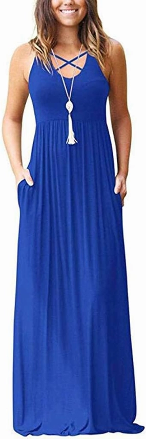 LILBETTER Women's Sleeveless Racerback Loose Plain Maxi Dresses Casual Long Dresses with Pockets