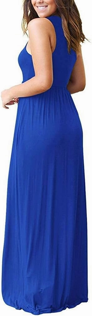 LILBETTER Women's Sleeveless Racerback Loose Plain Maxi Dresses Casual Long Dresses with Pockets