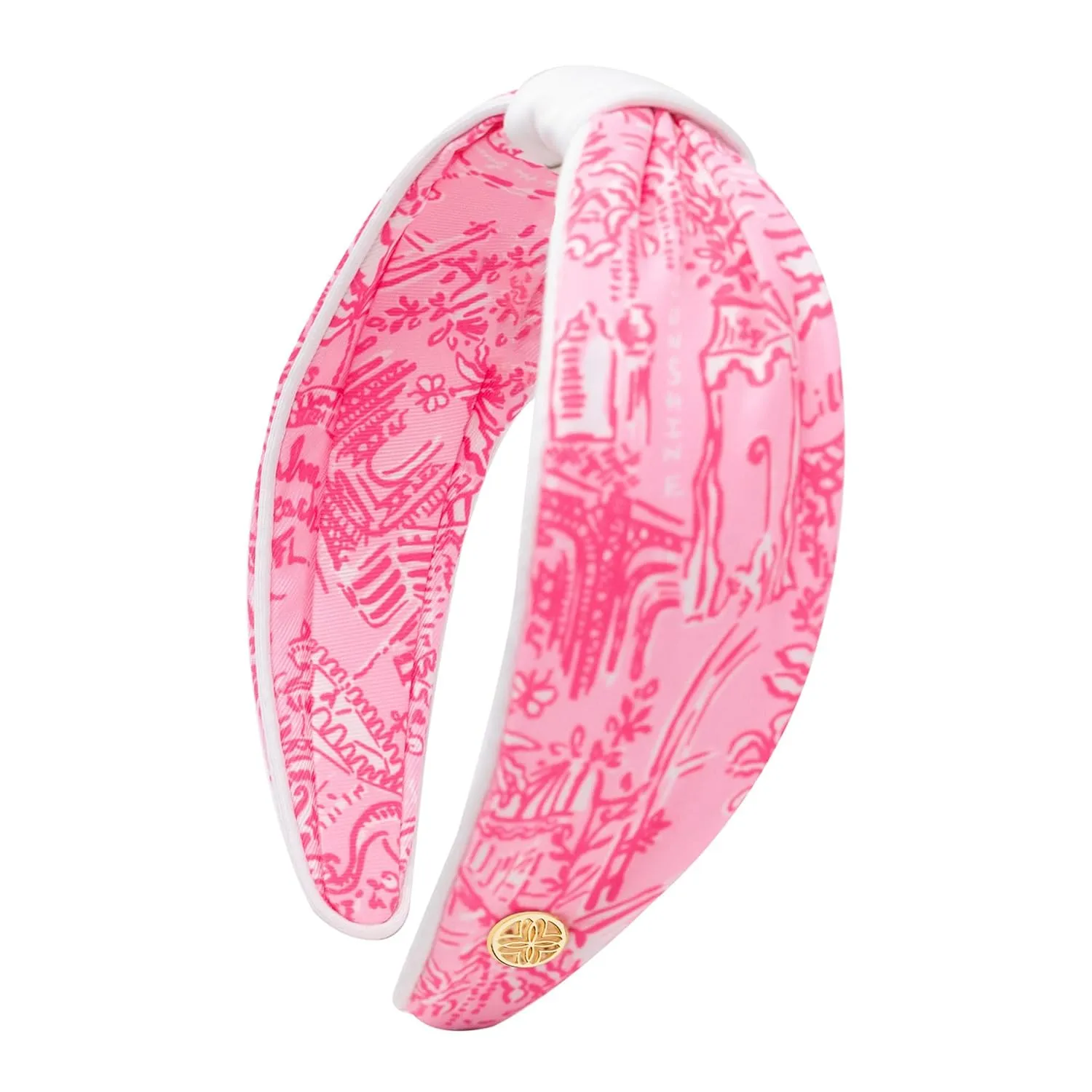Lilly Pulitzer Top Knot Headband for Women, Pink Knotted Headband, Cute Hair Accessories for Women (Palm Beach Toile)