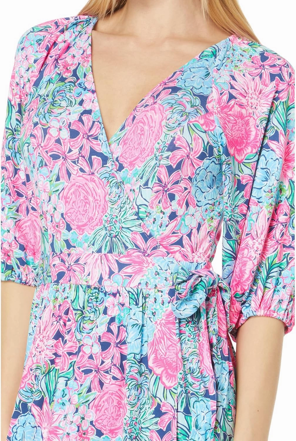 Lilly Pulitzer Brantley Midi Wrap Dress for Women - 100% Cotton, V-Neckline, and Allover Floral Pattern with Tiered Skirt